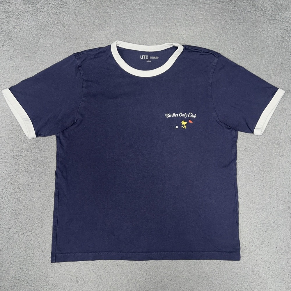Uniqlo UT x Peanuts Birdies Only Club T Shirt Women's Sz M Blue Ringer Woodstock